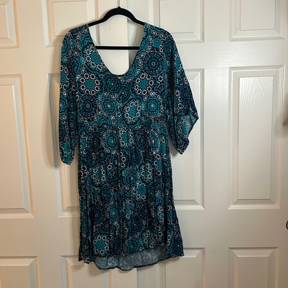 Blue/Teal Bell Sleeve Mandala Pattern Dress from Torrid, size 1. - Picture 1 of 5